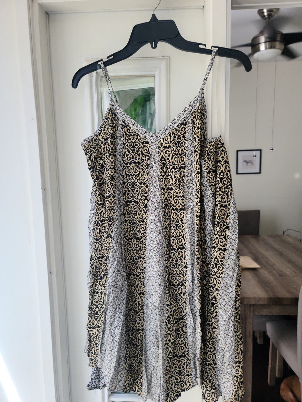 JODIFL Black and Cream Printed Spaghetti Strap Mini Dress